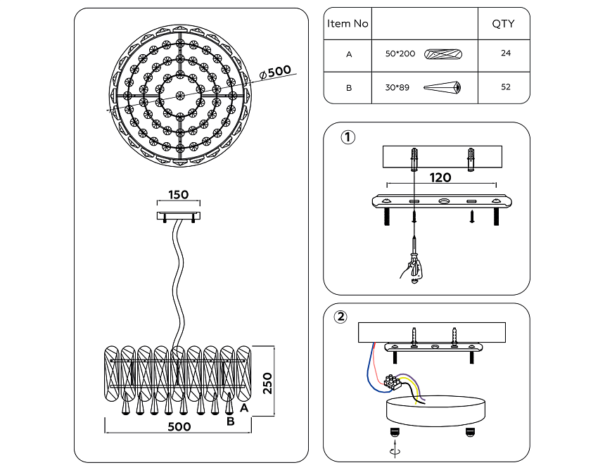 TR5069/6 CH/SM/CL хром/дымчатый/прозрачный E14/6 max 40W D500*950
